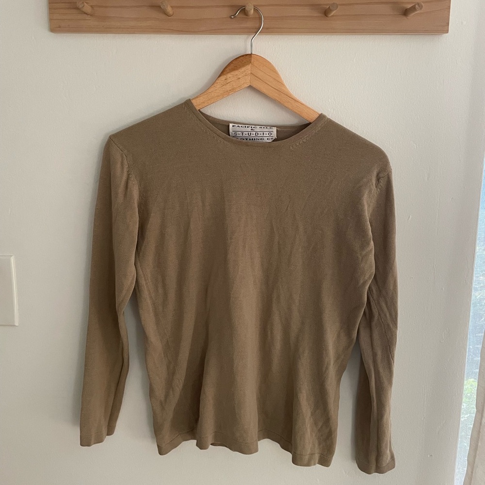 Silk & cotton blend long sleeve top
